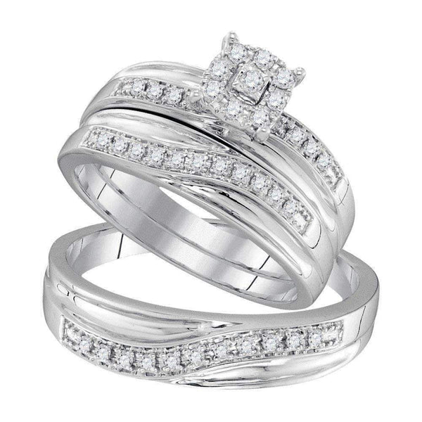 10kt White Gold His & Hers Round Diamond Solitaire Matching Bridal Wedding Ring Band Set 1/3 Cttw - FREE Shipping (US/CAN)-Gold & Diamond Trio Sets-5-JadeMoghul Inc.