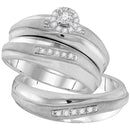 10kt White Gold His & Hers Round Diamond Solitaire Matching Bridal Wedding Ring Band Set 1/5 Cttw-Gold & Diamond Trio Sets-7-JadeMoghul Inc.