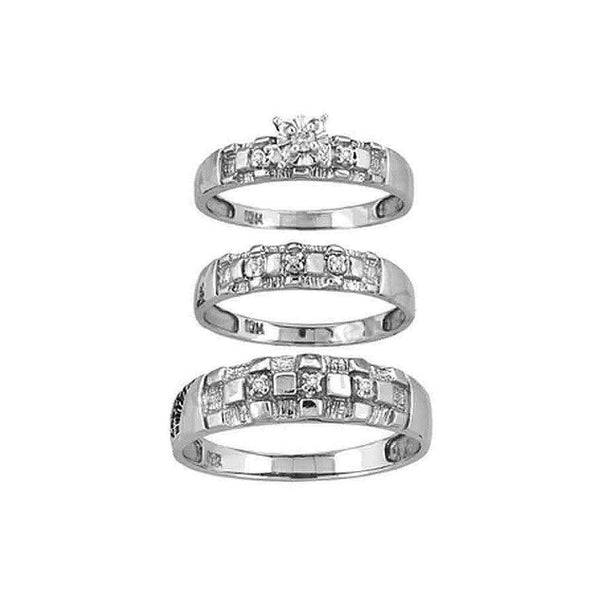 10kt White Gold His & Hers Round Diamond Solitaire Matching Bridal Wedding Ring Band Set 1/8 Cttw - FREE Shipping (US/CAN)-Gold & Diamond Trio Sets-5-JadeMoghul Inc.