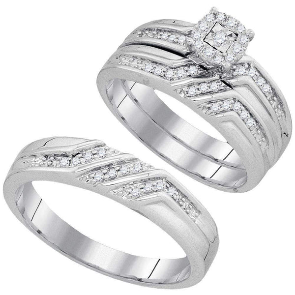 10kt White Gold His & Hers Round Diamond Solitaire Matching Bridal Wedding Ring Band Set 3/8 Cttw - FREE Shipping (US/CAN)-Gold & Diamond Trio Sets-5-JadeMoghul Inc.