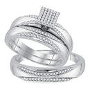 10kt White Gold His & Hers Round Diamond Square Cluster Matching Bridal Wedding Ring Band Set 1/4 Cttw - FREE Shipping (US/CAN)-Wedding Jewelry-5-JadeMoghul Inc.