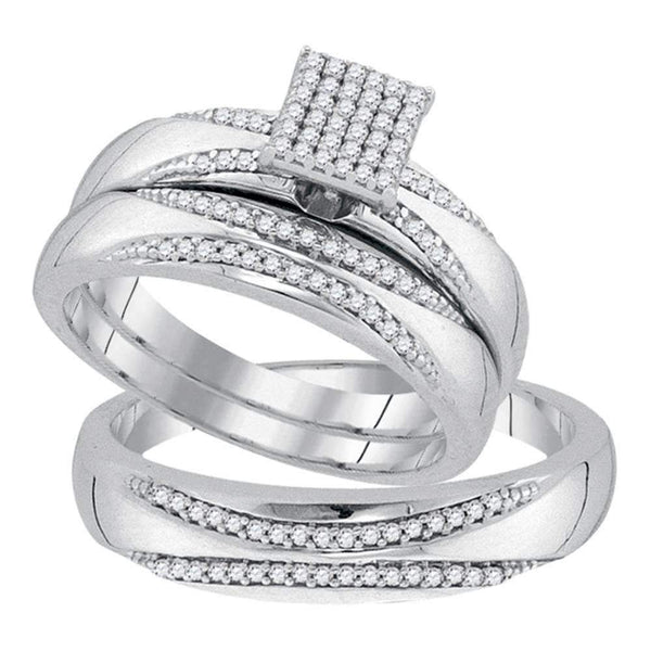 10kt White Gold His & Hers Round Diamond Square Cluster Matching Bridal Wedding Ring Band Set 1/4 Cttw - FREE Shipping (US/CAN)-Wedding Jewelry-5-JadeMoghul Inc.