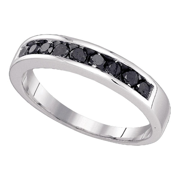 10kt White Gold Mens Black Color Enhanced Diamond Wedding Band Ring 1/2 Cttw-Gold & Diamond Men Rings-JadeMoghul Inc.