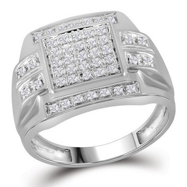 10kt White Gold Mens Diamond Cluster Ring 1/3 Cttw-Gold & Diamond Men Rings-JadeMoghul Inc.