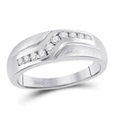 10kt White Gold Mens Diamond Curved Single Row Matte Band Ring 1/3 Cttw-Gold & Diamond Men Rings-JadeMoghul Inc.