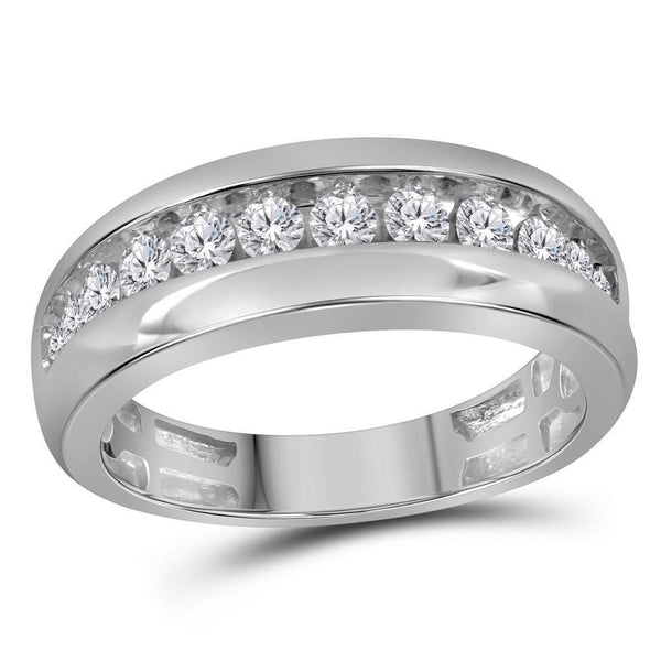 10kt White Gold Mens Diamond Single Row Wedding Band Ring 1.00 Cttw-Gold & Diamond Men Rings-JadeMoghul Inc.