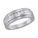 10kt White Gold Mens Princess Diamond Single Row Wedding Band Ring 1.00 Cttw-Gold & Diamond Wedding Jewelry-JadeMoghul Inc.