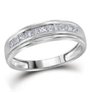 10kt White Gold Mens Princess Diamond Single Row Wedding Band Ring 3-4 Cttw-Gold & Diamond Wedding Jewelry-JadeMoghul Inc.