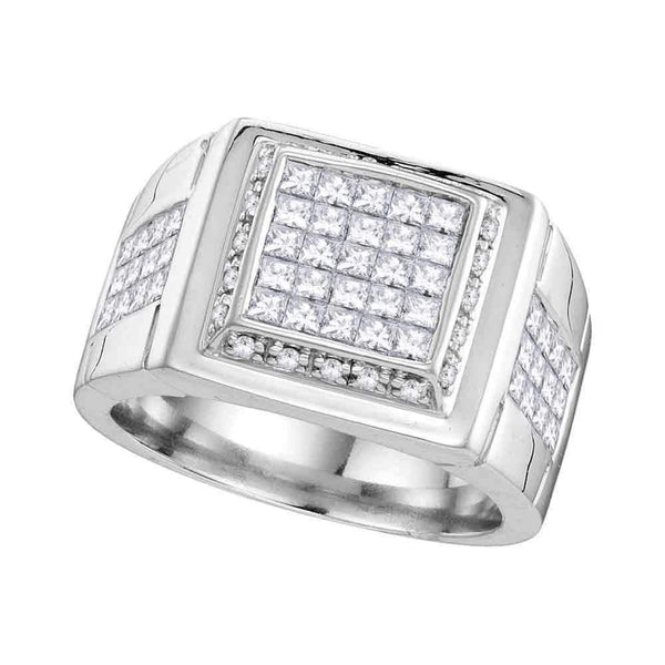 10kt White Gold Men's Princess Diamond Square Cluster Ring 1-5/8 Cttw - FREE Shipping (US/CAN)-Gold & Diamond Men Rings-8-JadeMoghul Inc.