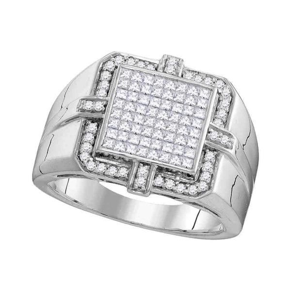10kt White Gold Men's Princess Diamond Square Frame Cluster Ring 1.00 Cttw - FREE Shipping (US/CAN)-Men's Rings-8-JadeMoghul Inc.
