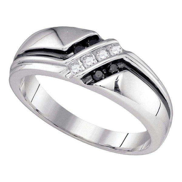 10kt White Gold Men's Round Black Color Enhanced Diamond Band Ring 1/5 Cttw - FREE Shipping (US/CAN)-Gold & Diamond Men Rings-8-JadeMoghul Inc.
