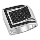 10kt White Gold Men's Round Black Color Enhanced Diamond Curved Rectangle Cluster Ring 1/2 Cttw - FREE Shipping (US/CAN)-Gold & Diamond General-8-JadeMoghul Inc.