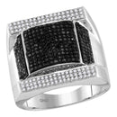 10kt White Gold Men's Round Black Color Enhanced Diamond Domed Rectangle Cluster Ring 1-1/12 Cttw - FREE Shipping (US/CAN)-Gold & Diamond General-8-JadeMoghul Inc.