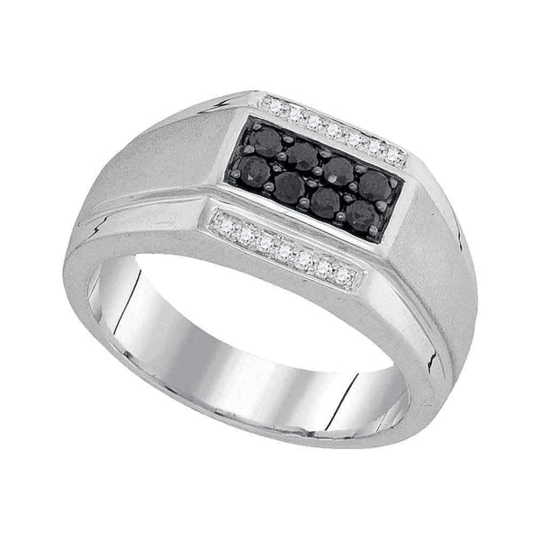10kt White Gold Men's Round Black Color Enhanced Diamond Rectangle Cluster Ring 3/8 Cttw - FREE Shipping (US/CAN)-Men's Rings-8-JadeMoghul Inc.