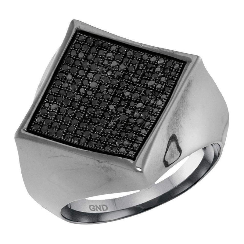 10kt White Gold Men's Round Black Color Enhanced Diamond Square Cluster Ring 1/2 Cttw - FREE Shipping (US/CAN)-Gold & Diamond Rings-11-JadeMoghul Inc.