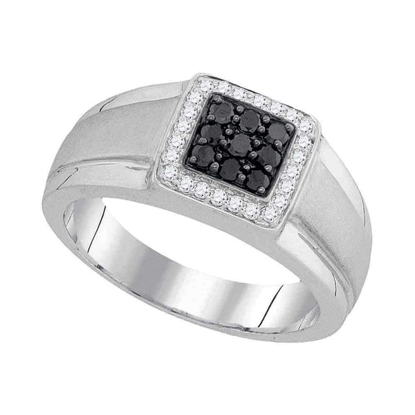 10kt White Gold Men's Round Black Color Enhanced Diamond Square Cluster Ring 3/8 Cttw - FREE Shipping (US/CAN)-Gold & Diamond Men Rings-8-JadeMoghul Inc.