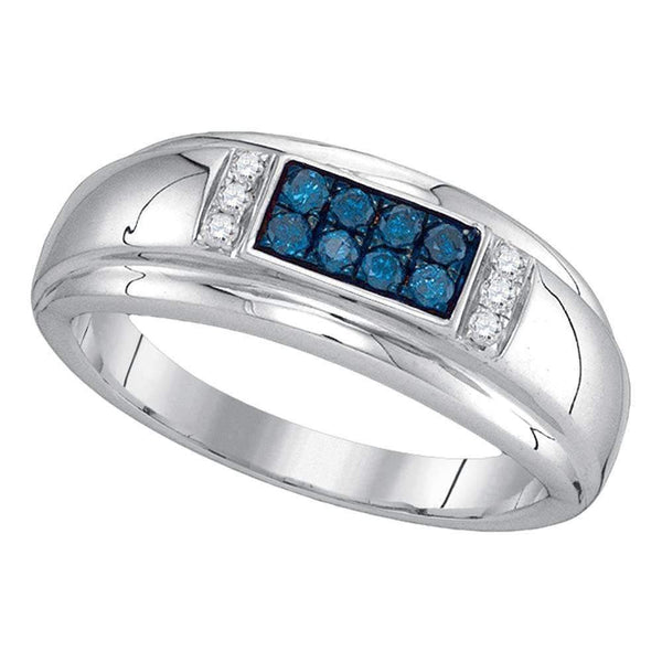 10kt White Gold Men's Round Blue Color Enhanced Diamond Band Ring 1/3 Cttw - FREE Shipping (USA/CAN)-Gold & Diamond Men Rings-8-JadeMoghul Inc.