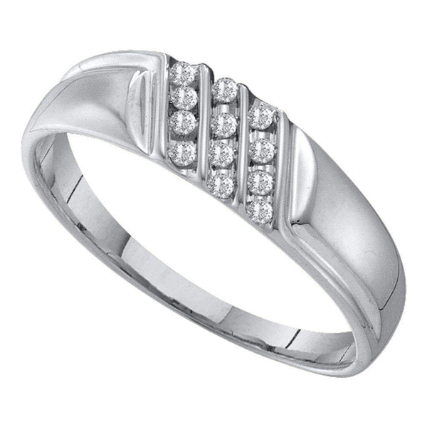 10kt White Gold Men's Round Channel-set Diamond Diagonal Triple Row Wedding Band 1/8 Cttw - FREE Shipping (US/CAN)-Wedding Jewelry-8-JadeMoghul Inc.