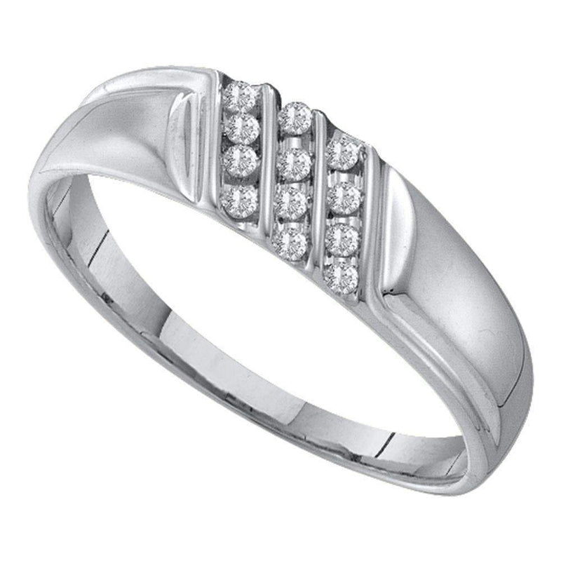 10kt White Gold Men's Round Channel-set Diamond Diagonal Triple Row Wedding Band 1/8 Cttw - FREE Shipping (US/CAN)-Wedding Jewelry-8-JadeMoghul Inc.