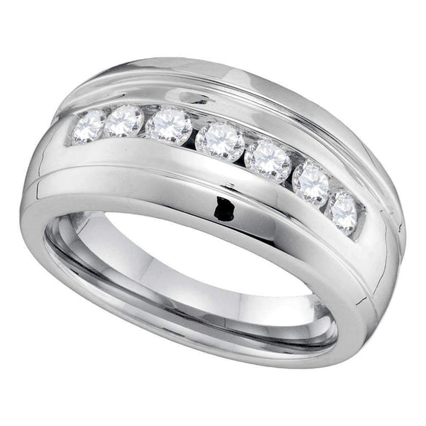 10kt White Gold Men's Round Channel-set Diamond Ridged Wedding Band Ring 3/4 Cttw - FREE Shipping (US/CAN)-Gold & Diamond Wedding Jewelry-8-JadeMoghul Inc.