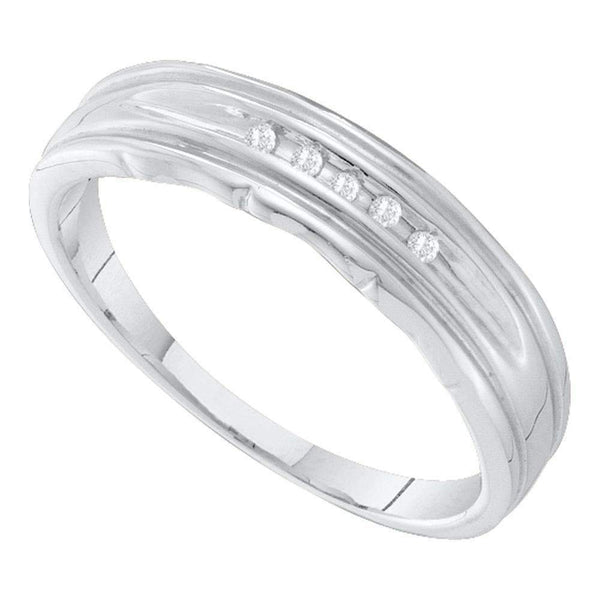 10kt White Gold Men's Round Channel-set Diamond Single Row Wedding Band 1/20 Cttw - FREE Shipping (US/CAN)-Gold & Diamond Wedding Jewelry-8-JadeMoghul Inc.