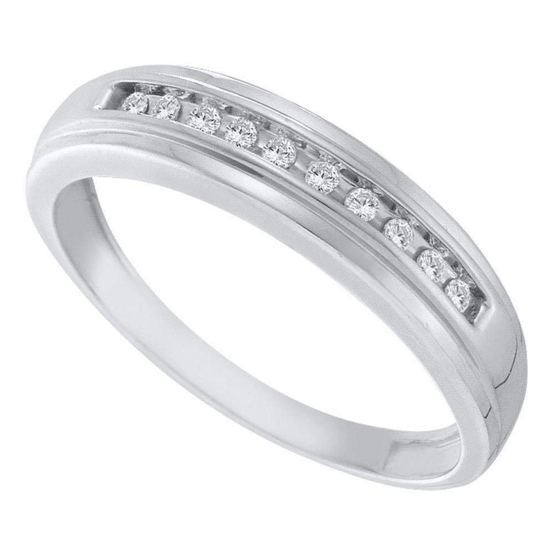 10kt White Gold Mens Round Channel-set Diamond Single Row Wedding Band 1/8 Cttw - FREE Shipping (US/CAN)-Gold & Diamond Wedding Jewelry-8-JadeMoghul Inc.