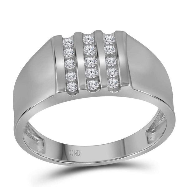 10kt White Gold Men's Round Channel-set Diamond Triple Row Wedding Band Ring 1/4 Cttw - FREE Shipping (US/CAN)-Wedding Jewelry-8-JadeMoghul Inc.