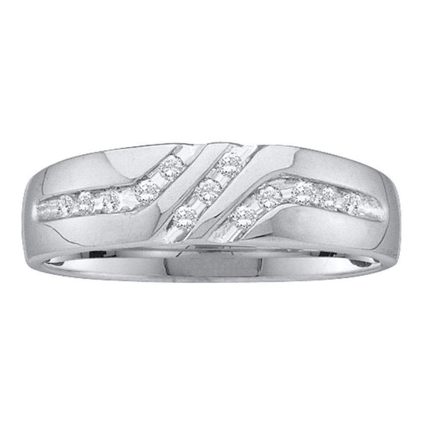 10kt White Gold Men's Round Channel-set Diamond Triple Row Wedding Band Ring 1/8 Cttw - FREE Shipping (US/CAN)-Gold & Diamond Wedding Jewelry-8-JadeMoghul Inc.