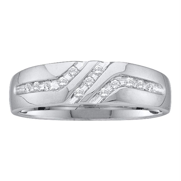 10kt White Gold Mens Round Channel-set Diamond Triple Row Wedding Band Ring 1/8 Cttw-Gold & Diamond Wedding Jewelry-11.5-JadeMoghul Inc.