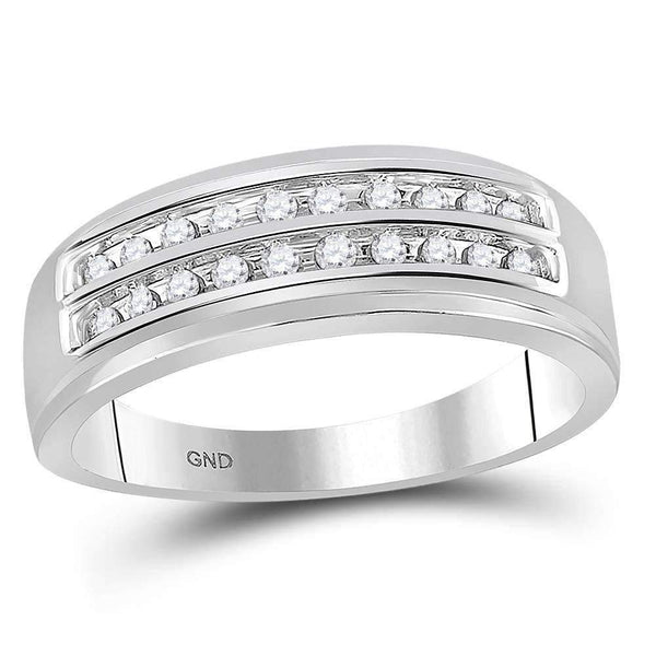 10kt White Gold Men's Round Diamond 2-row Wedding Anniversary Band Ring 1/4 Cttw - FREE Shipping (US/CAN)-Gold & Diamond Wedding Jewelry-11.5-JadeMoghul Inc.