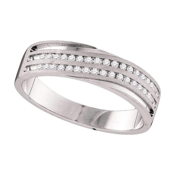 10kt White Gold Men's Round Diamond 2-Row Wedding Anniversary Band Ring 1/4 Cttw - FREE Shipping (US/CAN)-Gold & Diamond Wedding Jewelry-12-JadeMoghul Inc.