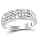 10kt White Gold Mens Round Diamond 2-row Wedding Anniversary Band Ring 1/4 Cttw-Gold & Diamond Wedding Jewelry-9.5-JadeMoghul Inc.