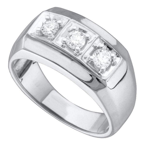 10kt White Gold Mens Round Diamond 3-stone Fashion Band Ring 1/2 Cttw-Gold & Diamond Men Rings-8.5-JadeMoghul Inc.