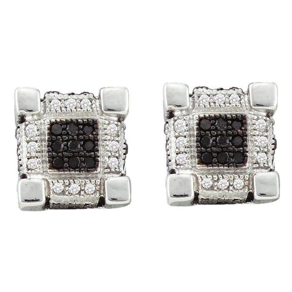 10kt White Gold Mens Round Diamond 3D Cube Square Cluster Stud Earrings 1-4 Cttw-Gold & Diamond Men Earrings-JadeMoghul Inc.