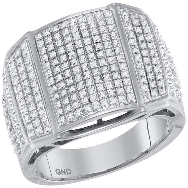 10kt White Gold Men's Round Diamond Arched Cluster Ring 3/4 Cttw - FREE Shipping (US/CAN)-Gold & Diamond Rings-8-JadeMoghul Inc.