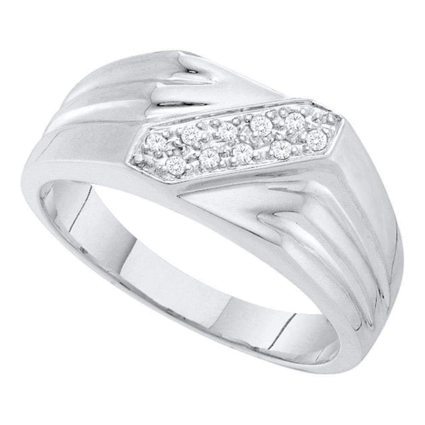 10kt White Gold Men's Round Diamond Band Ring 1/10 Cttw - FREE Shipping (US/CAN)-Gold & Diamond Men Rings-8.5-JadeMoghul Inc.