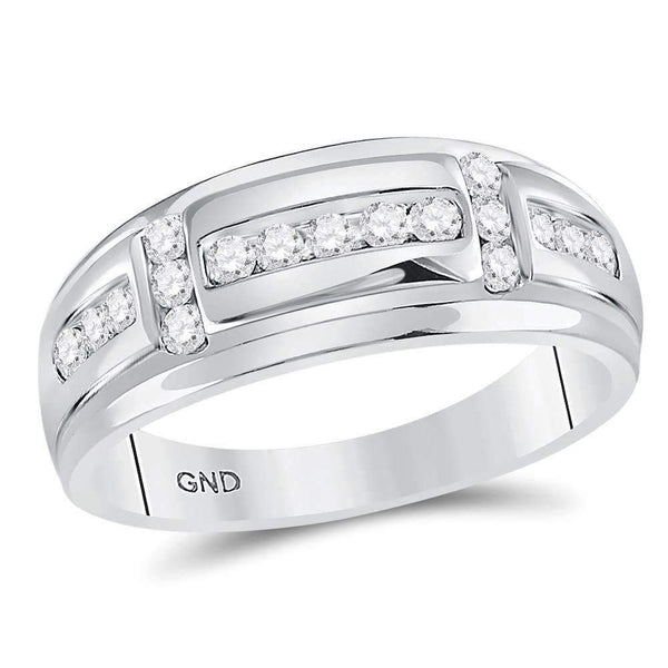 10kt White Gold Mens Round Diamond Channel-set Wedding Band Ring 1/2 Cttw-Gold & Diamond Wedding Jewelry-10.5-JadeMoghul Inc.