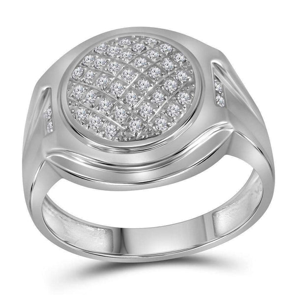 10kt White Gold Men's Round Diamond Circle Cluster Fashion Ring 1/3 Cttw - FREE Shipping (US/CAN)-Men's Rings-9.5-JadeMoghul Inc.