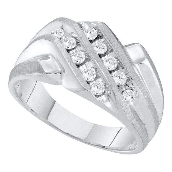 10kt White Gold Men's Round Diamond Cluster Band Ring 1/3 Cttw - FREE Shipping (US/CAN)-Gold & Diamond Men Rings-8-JadeMoghul Inc.