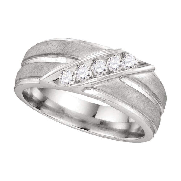 10kt White Gold Men's Round Diamond Diagonal Row Ridged Matte Wedding Band Ring 1/4 Cttw - FREE Shipping (US/CAN)-Gold & Diamond Wedding Jewelry-8-JadeMoghul Inc.