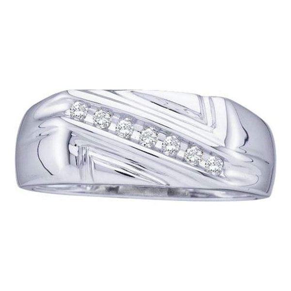 10kt White Gold Men's Round Diamond Diagonal Row Wedding Band Ring 1/8 Cttw - FREE Shipping (US/CAN)-Wedding Jewelry-9.5-JadeMoghul Inc.