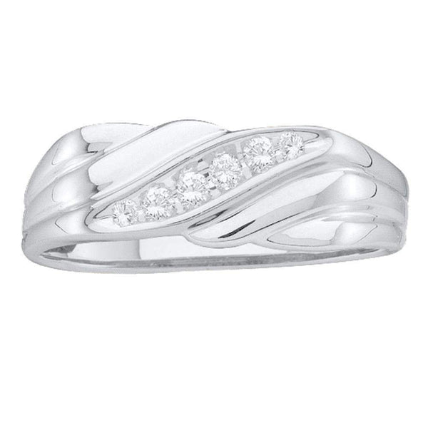 10kt White Gold Men's Round Diamond Diagonal Single Row Wedding Band Ring 1/8 Cttw - FREE Shipping (US/CAN)-Wedding Jewelry-8-JadeMoghul Inc.
