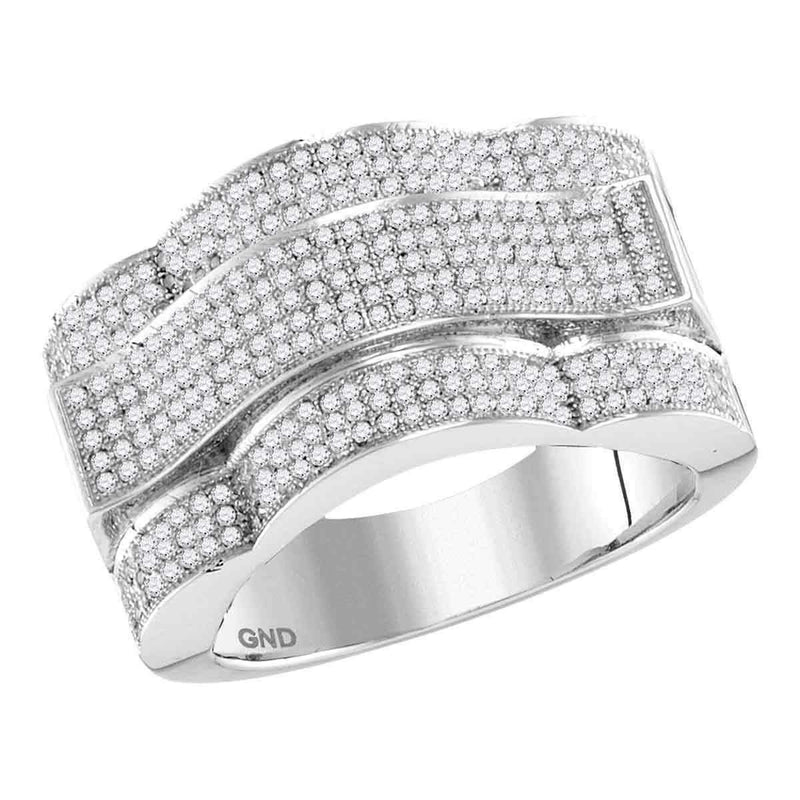 10kt White Gold Men's Round Diamond Domed Rectangle Cluster Ring 1.00 Cttw - FREE Shipping (US/CAN)-Gold & Diamond Rings-8-JadeMoghul Inc.