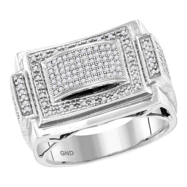 10kt White Gold Mens Round Diamond Domed Rectangle Frame Cluster Ring 1/2 Cttw - FREE Shipping (US/CAN)-Gold & Diamond Rings-8-JadeMoghul Inc.