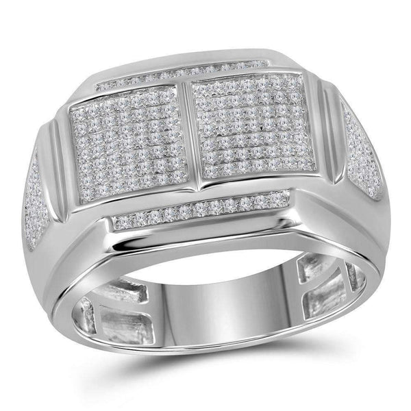 10kt White Gold Men's Round Diamond Double Square Cluster Ring 3/8 Cttw - FREE Shipping (US/CAN)-Gold & Diamond Rings-8-JadeMoghul Inc.