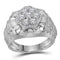 10kt White Gold Men's Round Diamond Flower Cluster Ribbed Ring 1.00 Cttw - FREE Shipping (US/CAN)-Gold & Diamond Men Rings-9-JadeMoghul Inc.