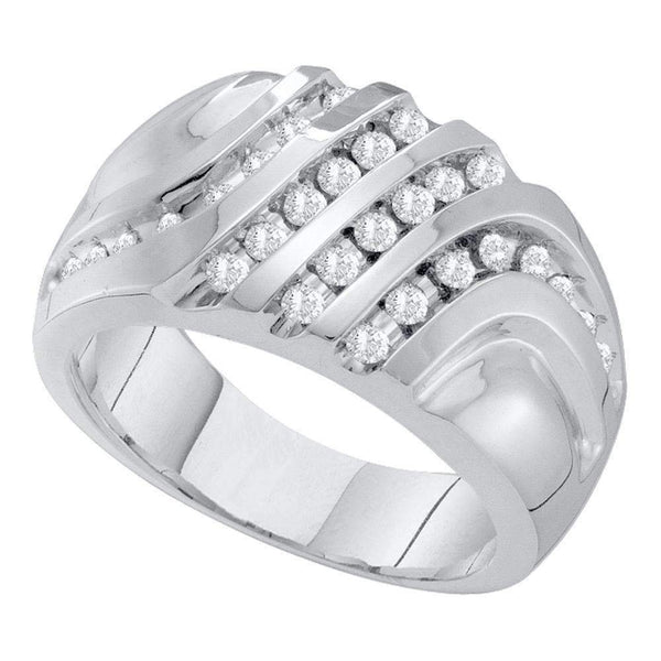 10kt White Gold Men's Round Diamond Four Row Cluster Ring 1/2 Cttw - FREE Shipping (US/CAN)-Gold & Diamond Men Rings-8-JadeMoghul Inc.