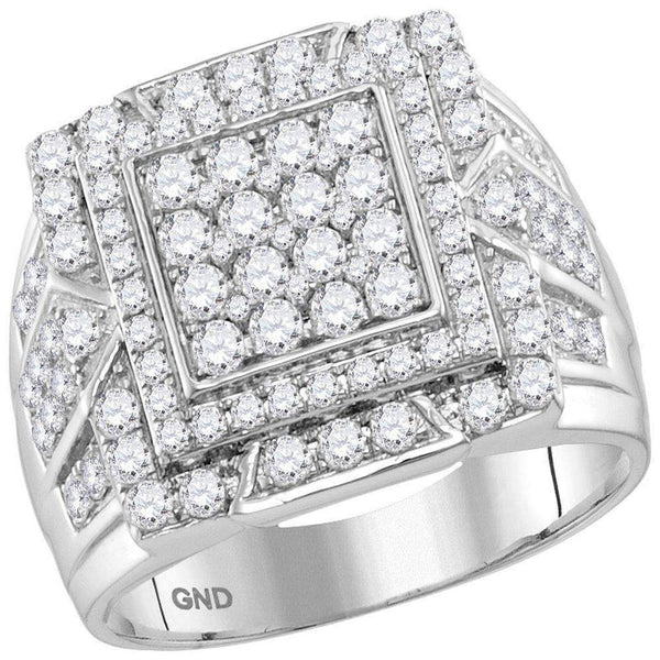 10kt White Gold Men's Round Diamond Framed Square Cluster Ring 2-1/4 Cttw - FREE Shipping (US/CAN)-Gold & Diamond Rings-8-JadeMoghul Inc.