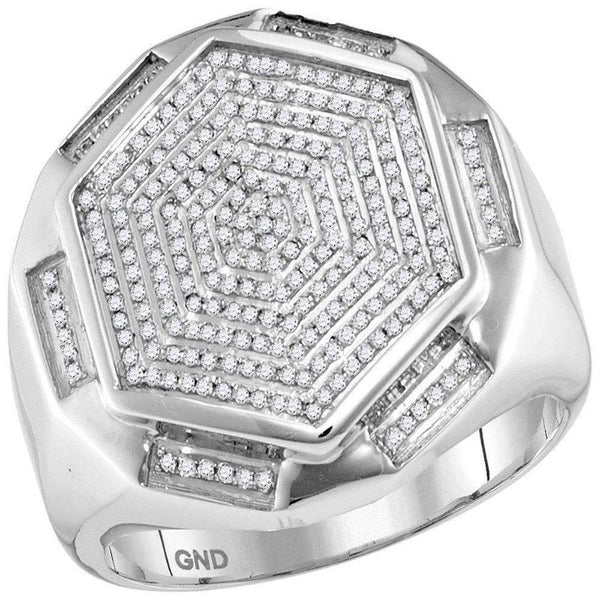 10kt White Gold Men's Round Diamond Hexagon Cluster Ring 1/2 Cttw - FREE Shipping (US/CAN)-Gold & Diamond Rings-9-JadeMoghul Inc.