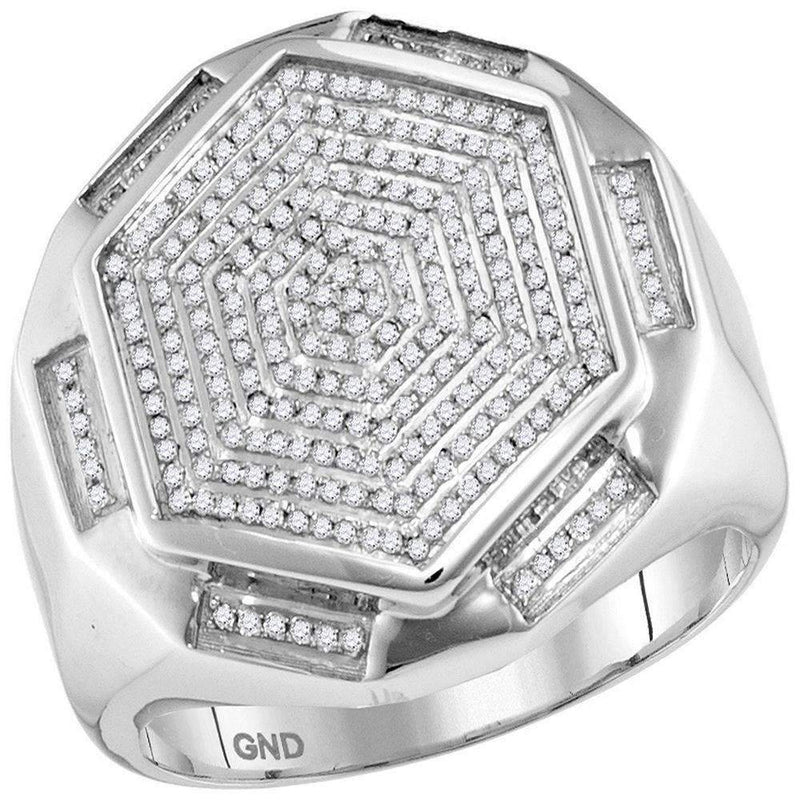 10kt White Gold Men's Round Diamond Hexagon Cluster Ring 1/2 Cttw - FREE Shipping (US/CAN)-Gold & Diamond Rings-9-JadeMoghul Inc.